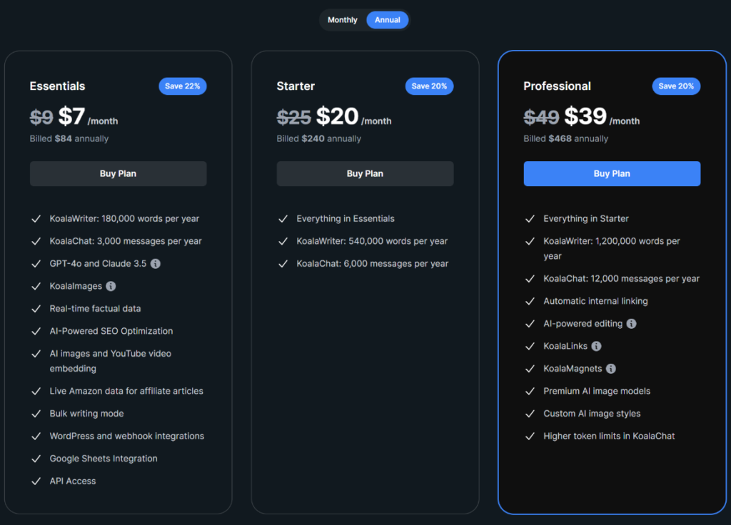 koala writer ai pricing